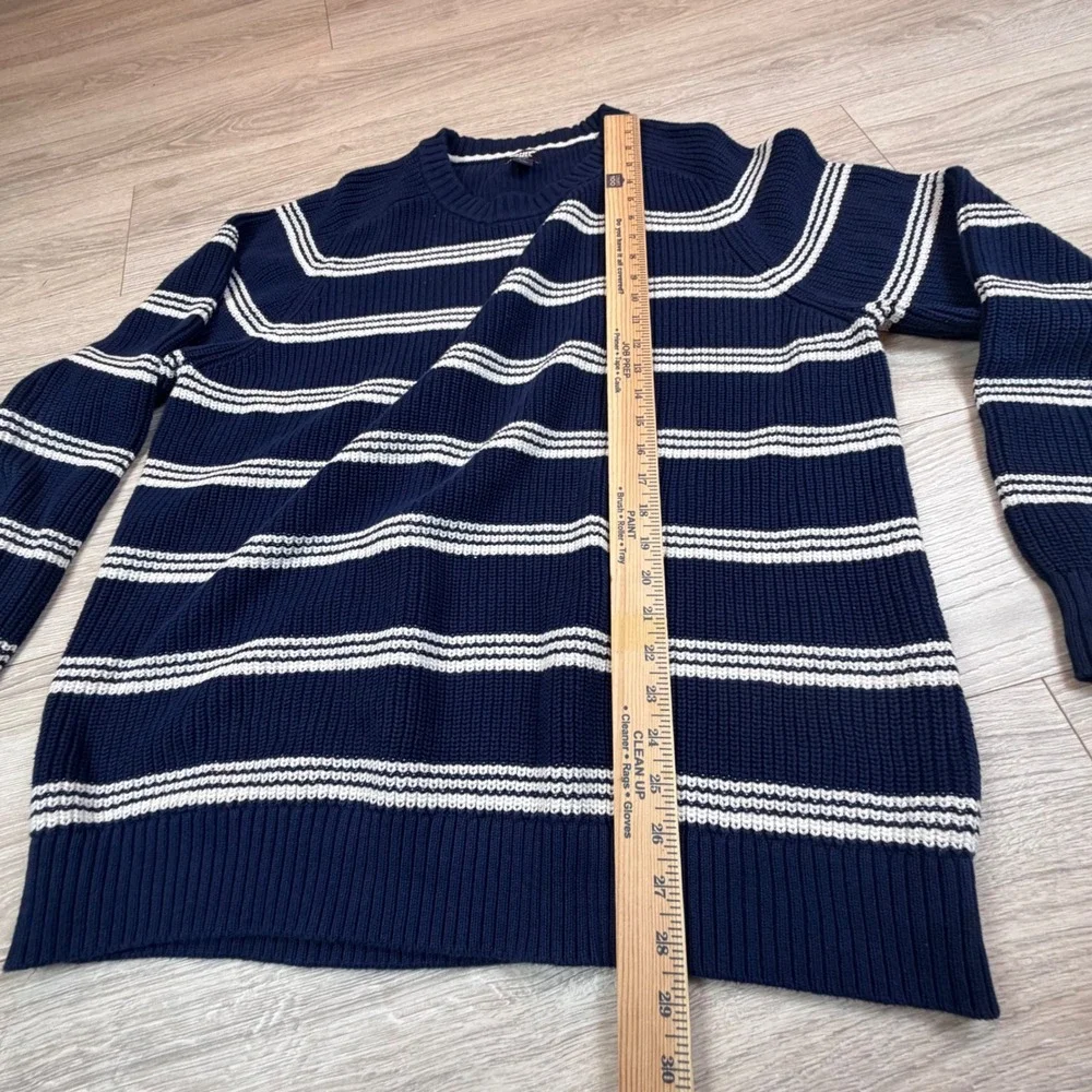 Lands End Drifter Mens XL Navy Blue‎ White Striped Shaker Knit Cotton Sweater - Picture 3 of 7